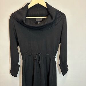 Apostrophe Womens Sweater Dress M Knit Cowl Neck 3/4 Sleeve Pull Tie Waist Black